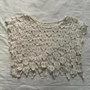 Noble Coton Japanese brand Cream skull crochet lace top Size small